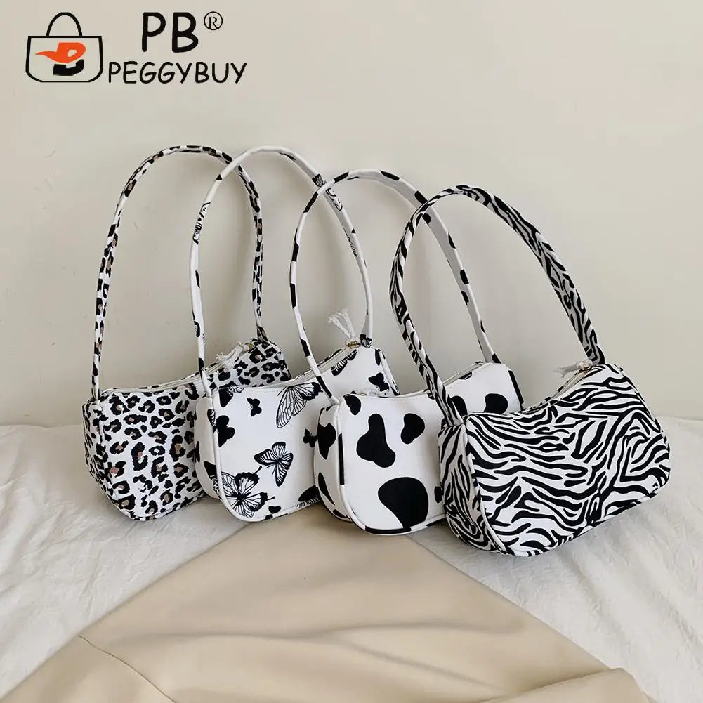 Women Animal Printing Shoulder Underarm Bag Casual All-match Canvas Zipper Small