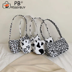 Women Animal Printing Shoulder Underarm Bag Casual All-match Canvas Zipper Small