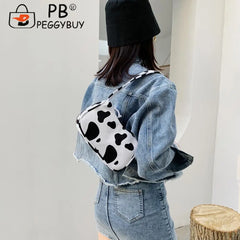 Women Animal Printing Shoulder Underarm Bag Casual All-match Canvas Zipper Small