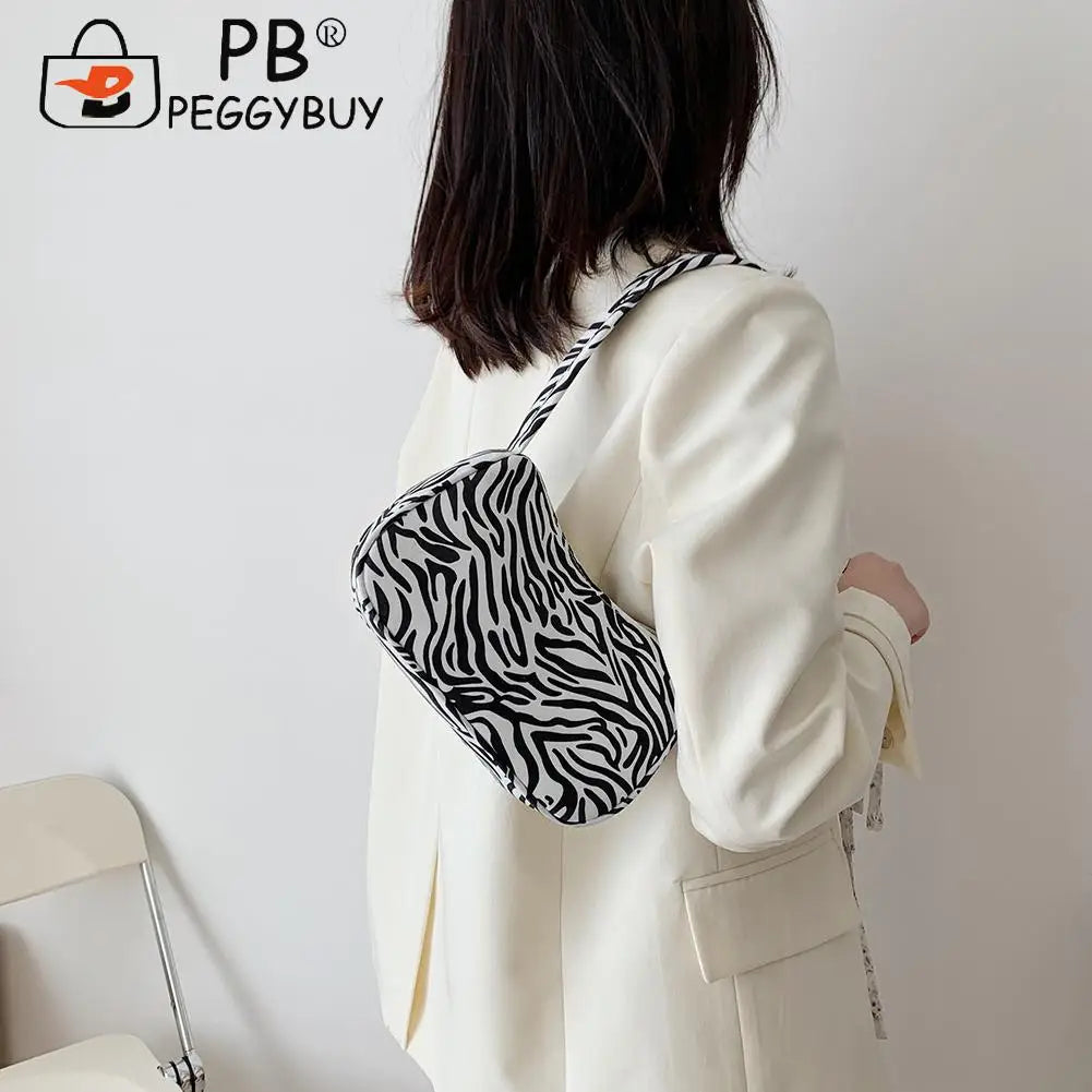 Women Animal Printing Shoulder Underarm Bag Casual All-match Canvas Zipper Small
