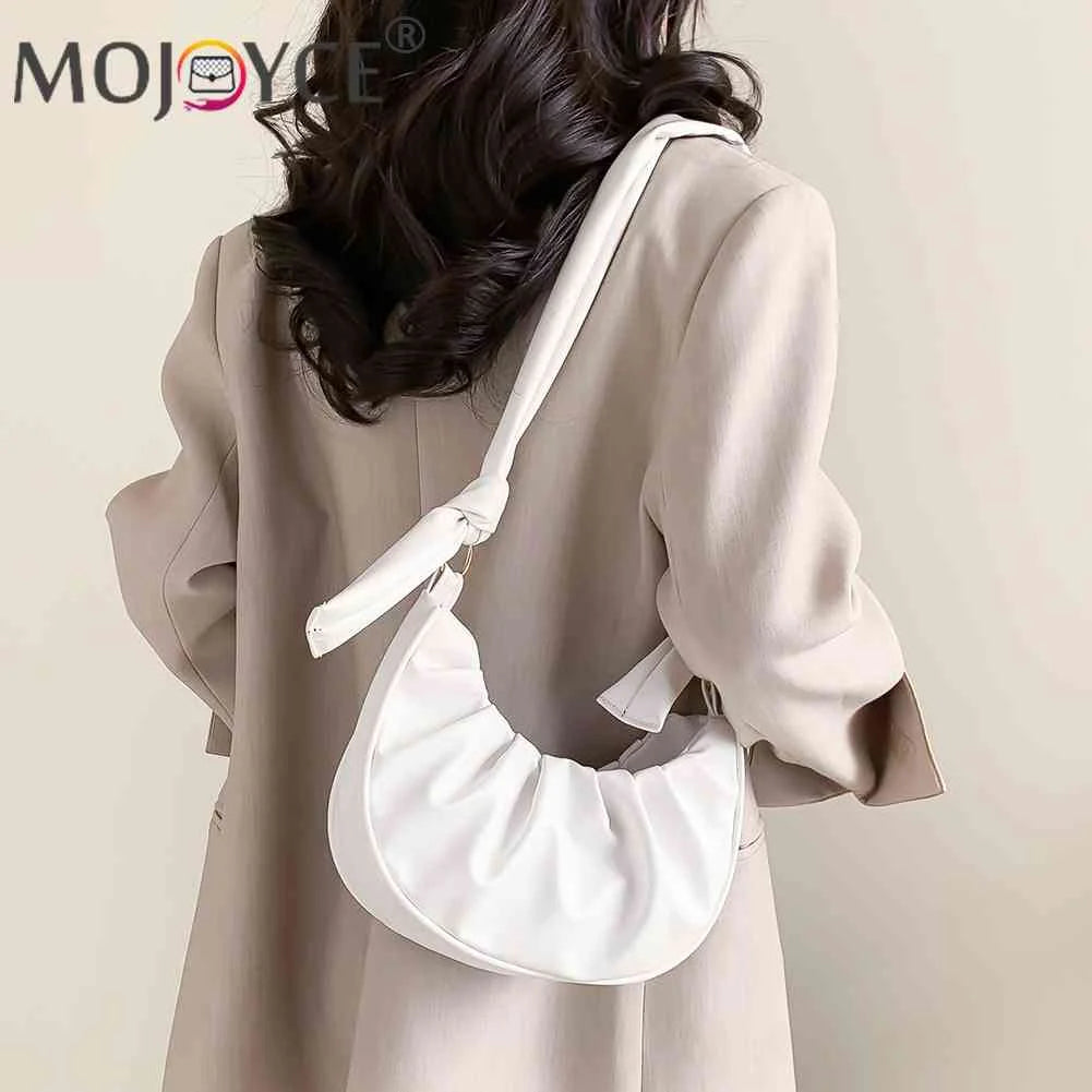 Women Armpit Bag Solid PU Leather Cloud Pleated Casual Purse