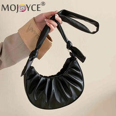 Women Armpit Bag Solid PU Leather Cloud Pleated Casual Purse