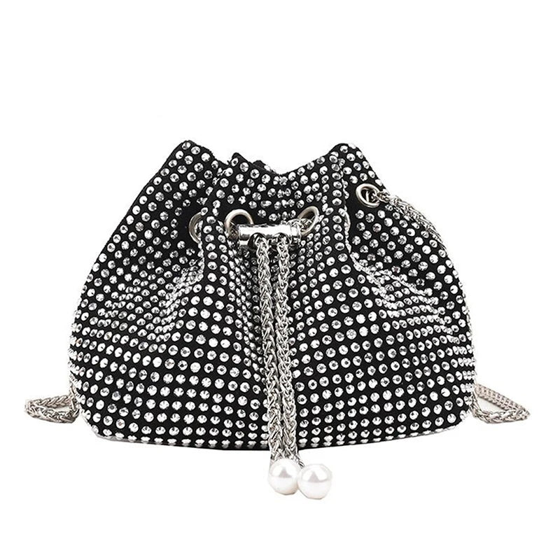 Women Rhinestone Armpit Bucket Handbag Crossbody Clutch Party Purse