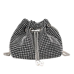 Women Rhinestone Armpit Bucket Handbag Crossbody Clutch Party Purse