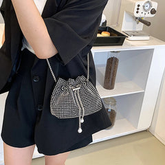Women Rhinestone Armpit Bucket Handbag Crossbody Clutch Party Purse