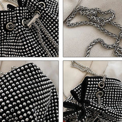 Women Rhinestone Armpit Bucket Handbag Crossbody Clutch Party Purse