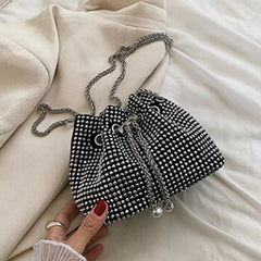 Women Rhinestone Armpit Bucket Handbag Crossbody Clutch Party Purse