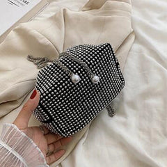 Women Rhinestone Armpit Bucket Handbag Crossbody Clutch Party Purse