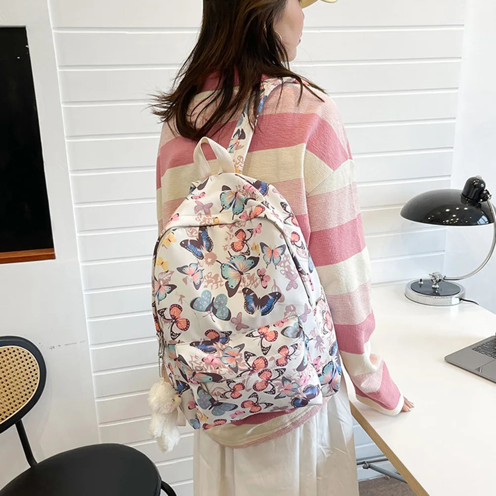 Women Backpack Butterfly Print Student Shoulder School Bags Girl Large Capacity
