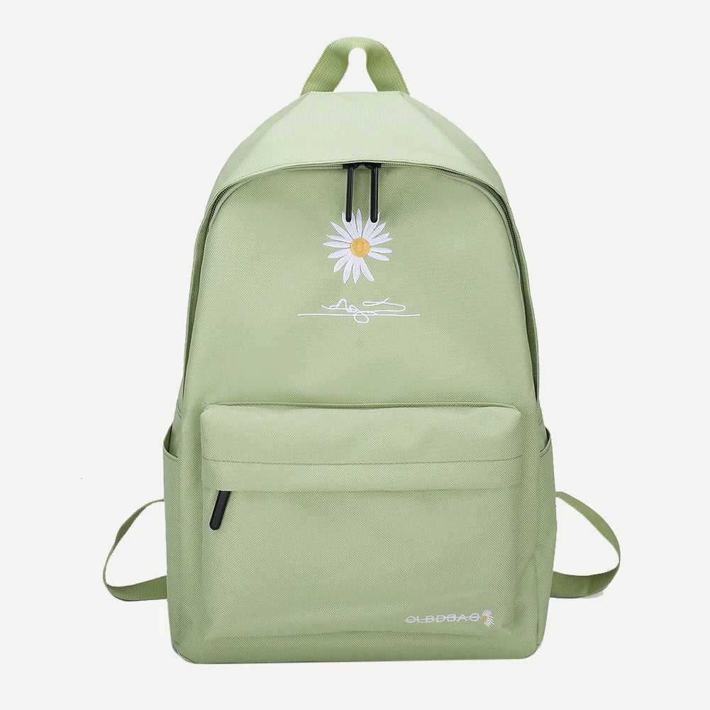 Women Backpack Daisy Embroidery Pattern Casual Shoulder Bag