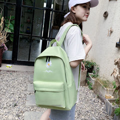 Women Backpack Daisy Embroidery Pattern Casual Shoulder Bag