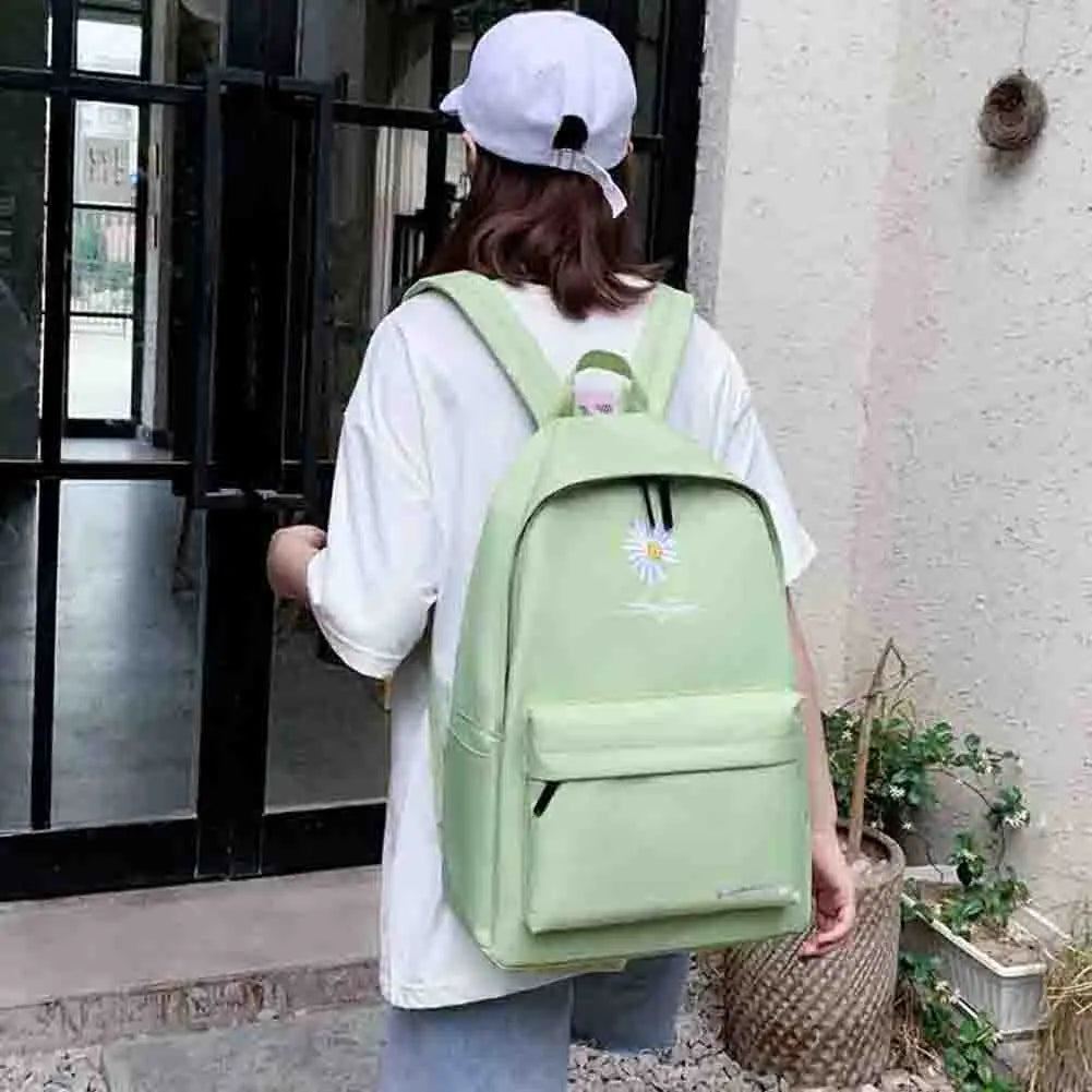 Women Backpack Daisy Embroidery Pattern Casual Shoulder Bag