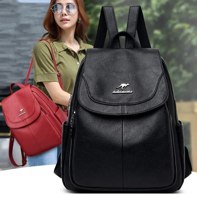Women Anti-theft Backpack PU Leather School Bags Large Capacity