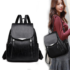 Women PU Leather Travel Backpack Large Capacity School Bag