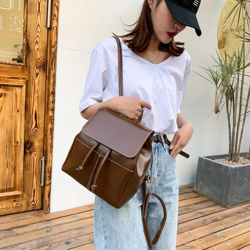 Women Backpack PU Leather School Bag Small Schoolbag for Teenage Girls