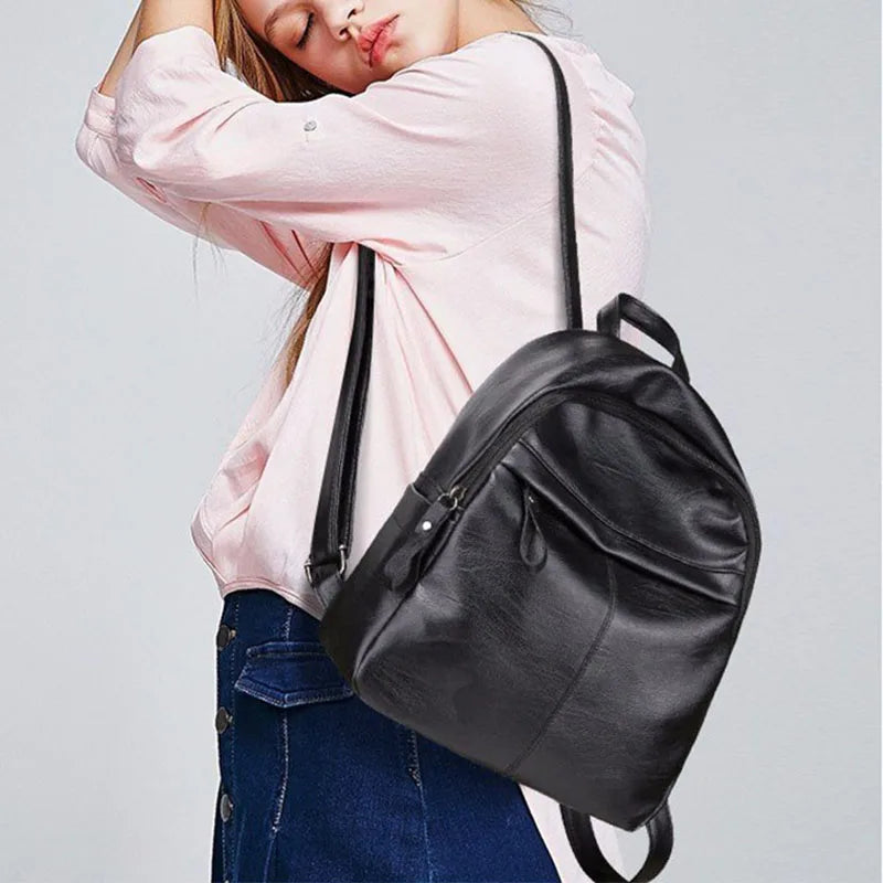 Women Backpack School Backpacks Pu Leather Women's Backpack Zipper School Bag