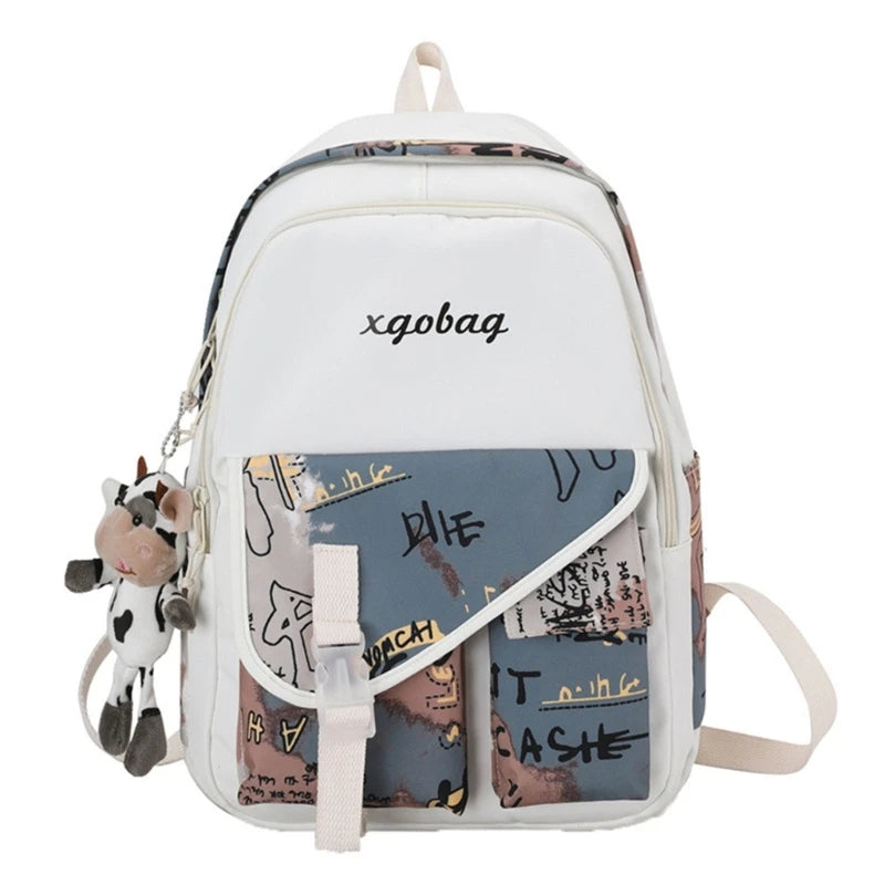 Women Backpack with Pendant Casual Girl College School Bag Bookbag