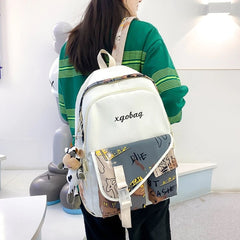 Women Backpack with Pendant Casual Girl College School Bag Bookbag