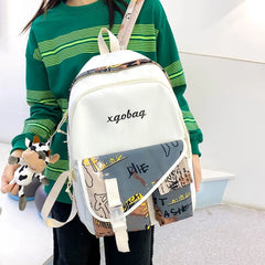 Women Backpack with Pendant Casual Girl College School Bag Bookbag