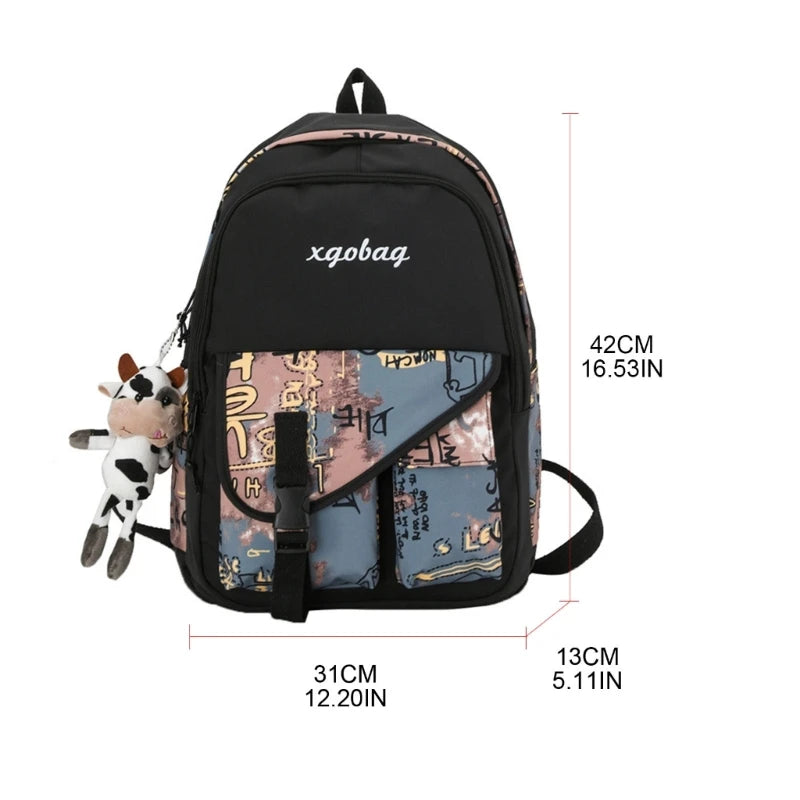 Women Backpack with Pendant Casual Girl College School Bag Bookbag