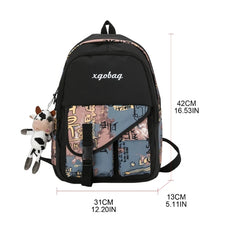 Women Backpack with Pendant Casual Girl College School Bag Bookbag