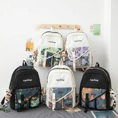 Women Backpack with Pendant Casual Girl College School Bag Bookbag