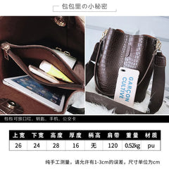 Crocodile Pattern PU Leather Shoulder Bag Bucket Large Capacity Cross-body Bag