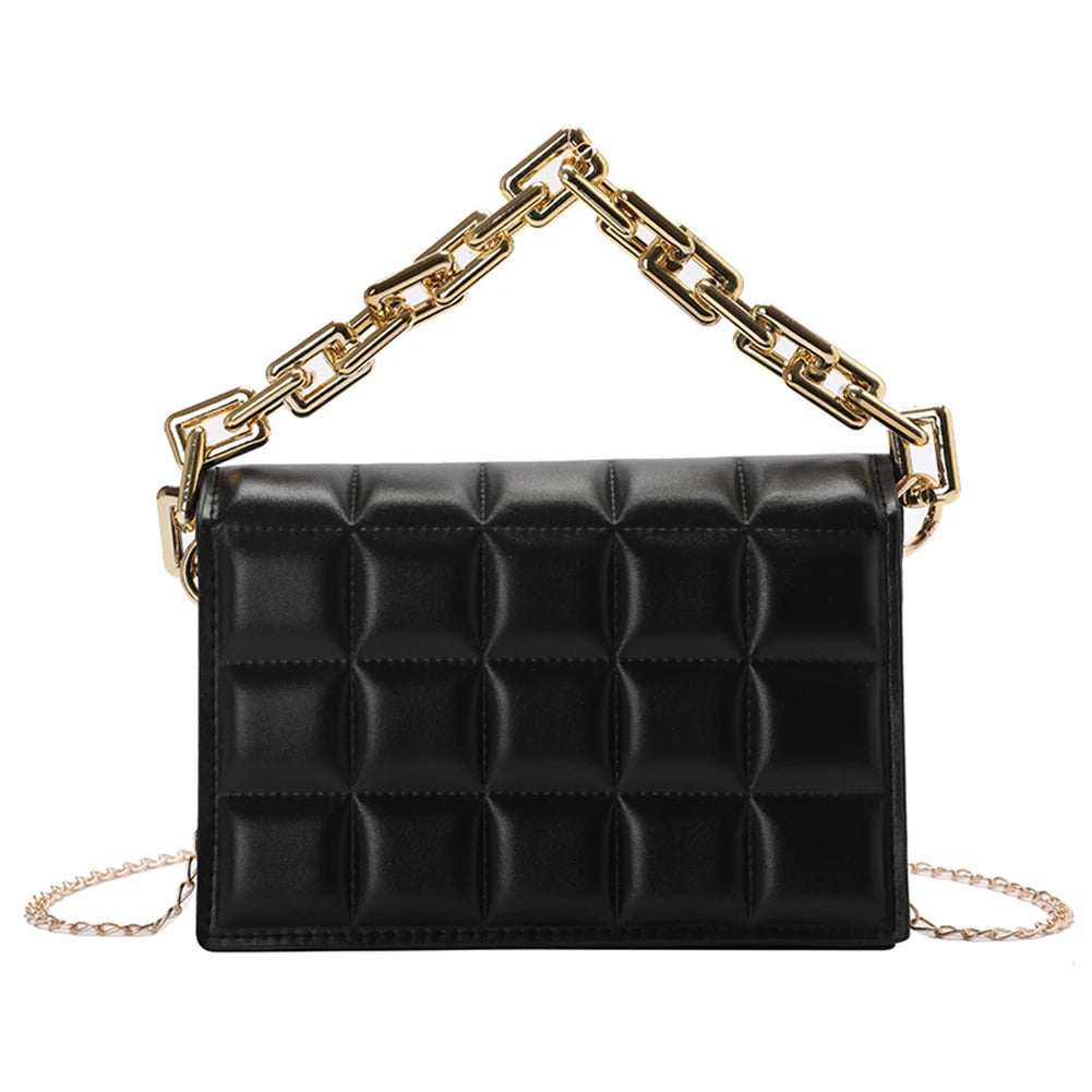 Women Bag Checker Pattern PU Chain Small Shoulder Crossbody Messenger