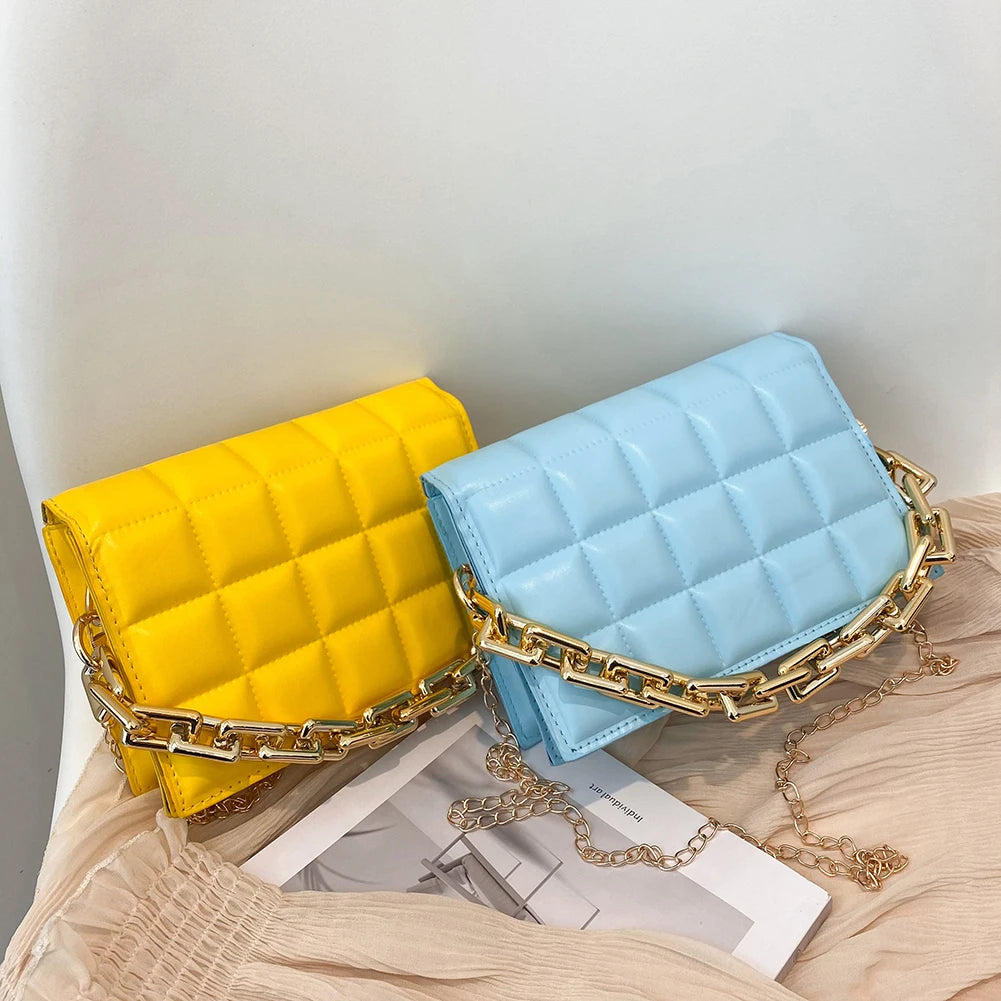 Women Bag Checker Pattern PU Chain Small Shoulder Crossbody Messenger