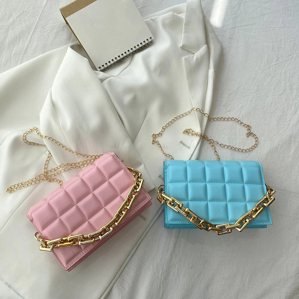 Women Bag Checker Pattern PU Chain Small Shoulder Crossbody Messenger