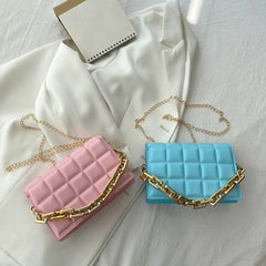Women Bag Checker Pattern PU Chain Small Shoulder Crossbody Messenger