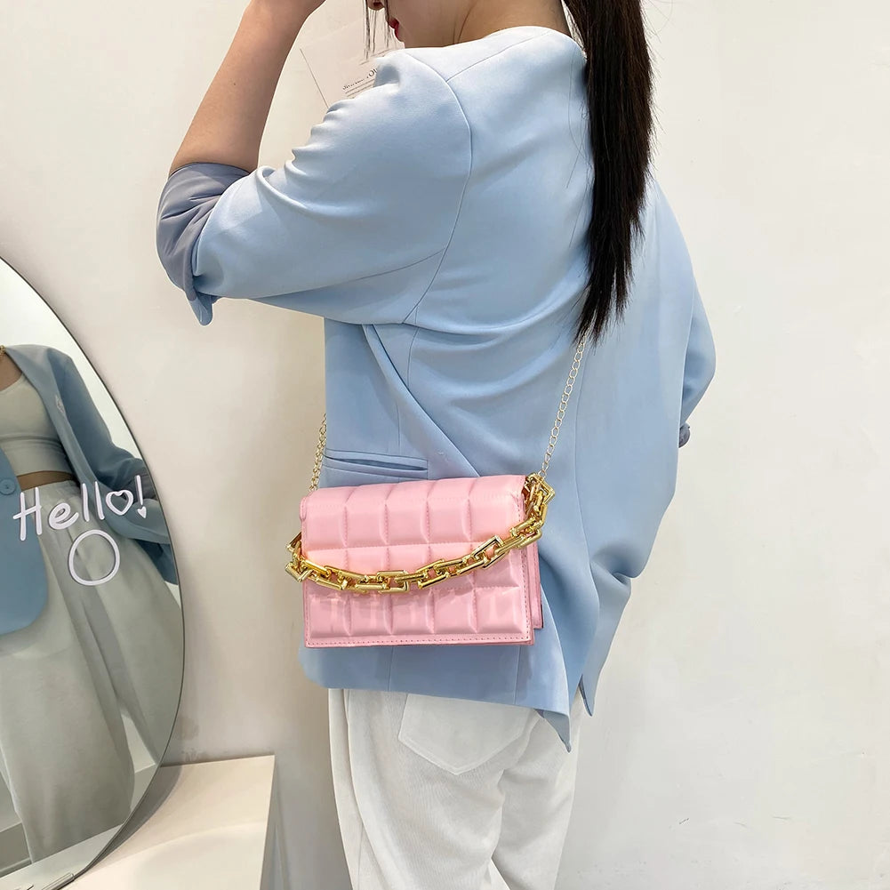 Women Bag Checker Pattern PU Chain Small Shoulder Crossbody Messenger