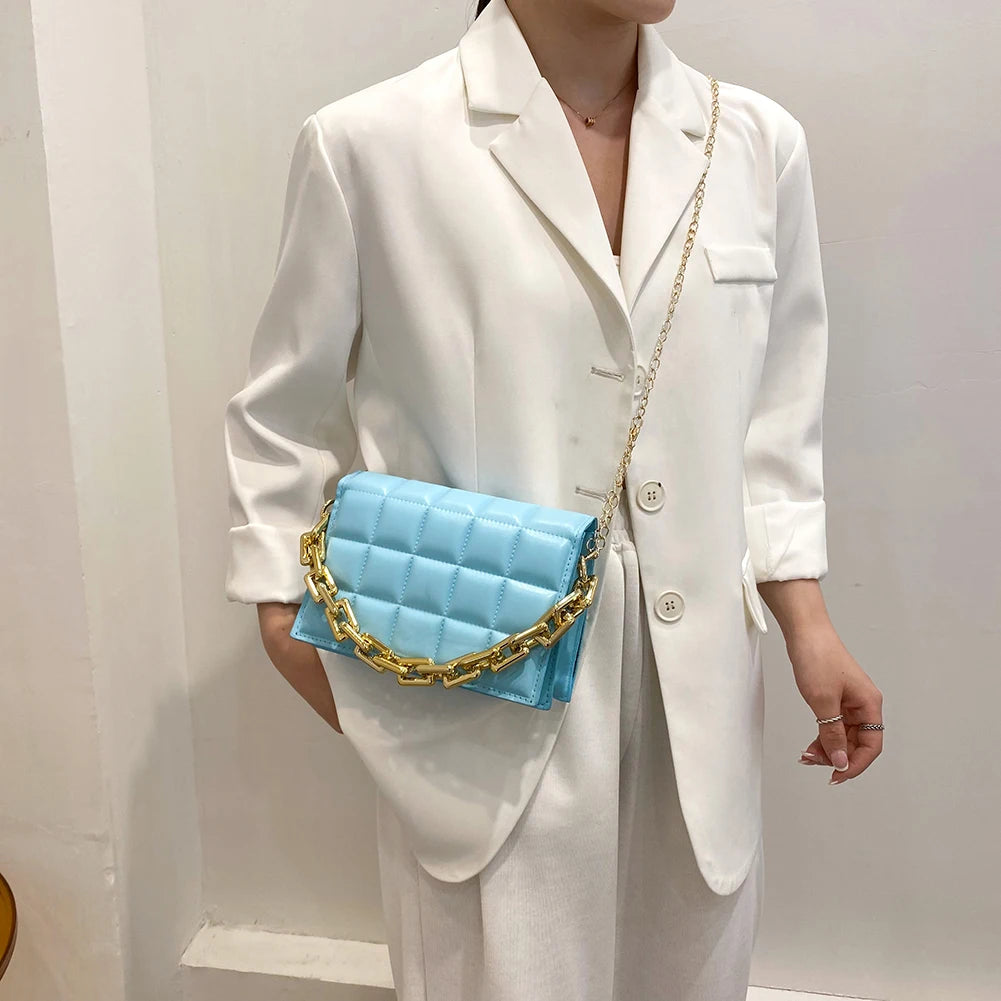 Women Bag Checker Pattern PU Chain Small Shoulder Crossbody Messenger