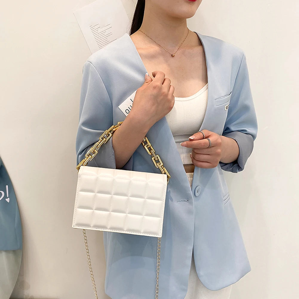 Women Bag Checker Pattern PU Chain Small Shoulder Crossbody Messenger