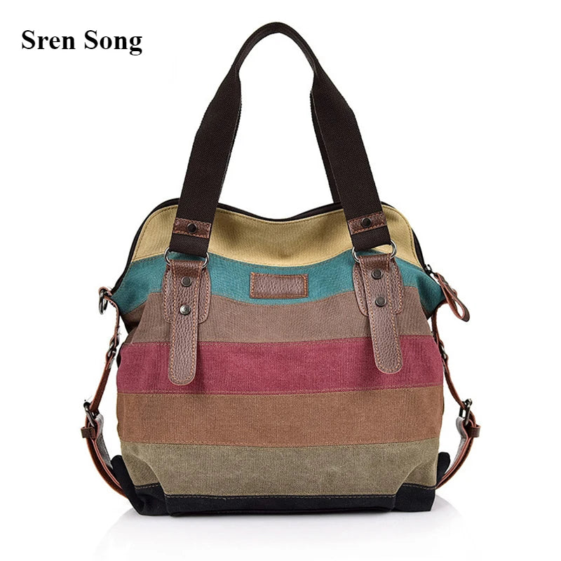 Rainbow Canvas Shoulder Bag for Women Lady Messenger Casual Crossbody