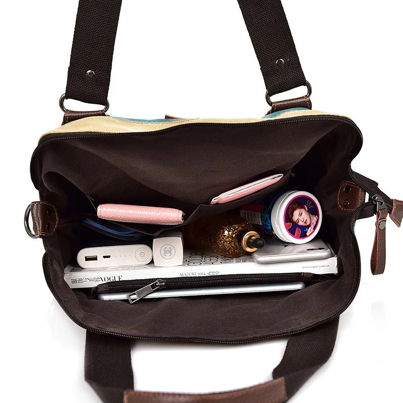 Rainbow Canvas Shoulder Bag for Women Lady Messenger Crossbody