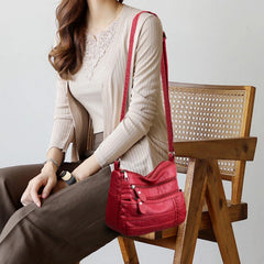 Women Bag Pu Soft Leather Shoulder Bag Red Handbag Purse