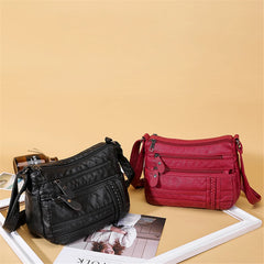 Women Bag Pu Soft Leather Shoulder Bag Multi-layer Crossbody Bag Red Handbag