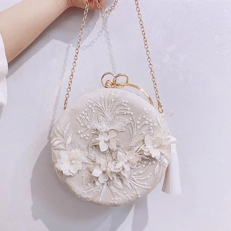 Women Bag Tassel Lady Embroidery Evening Bags Wedding Purse