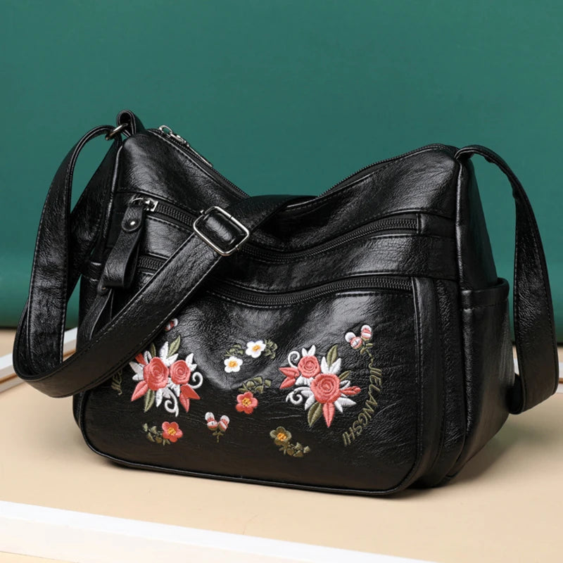 Embroidered Crossbody Bags Totes for Women Pu Leather