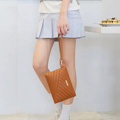 Women PU Leather Long Zipper Wrist Phone Wallet Messenger Bag