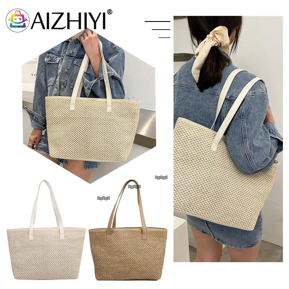 Women Beach Straw Woven Shoulder Tote Bag Large Capacity Handbags