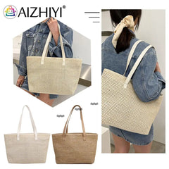 Women Beach Straw Woven Shoulder Tote Bag Large Capacity Handbags