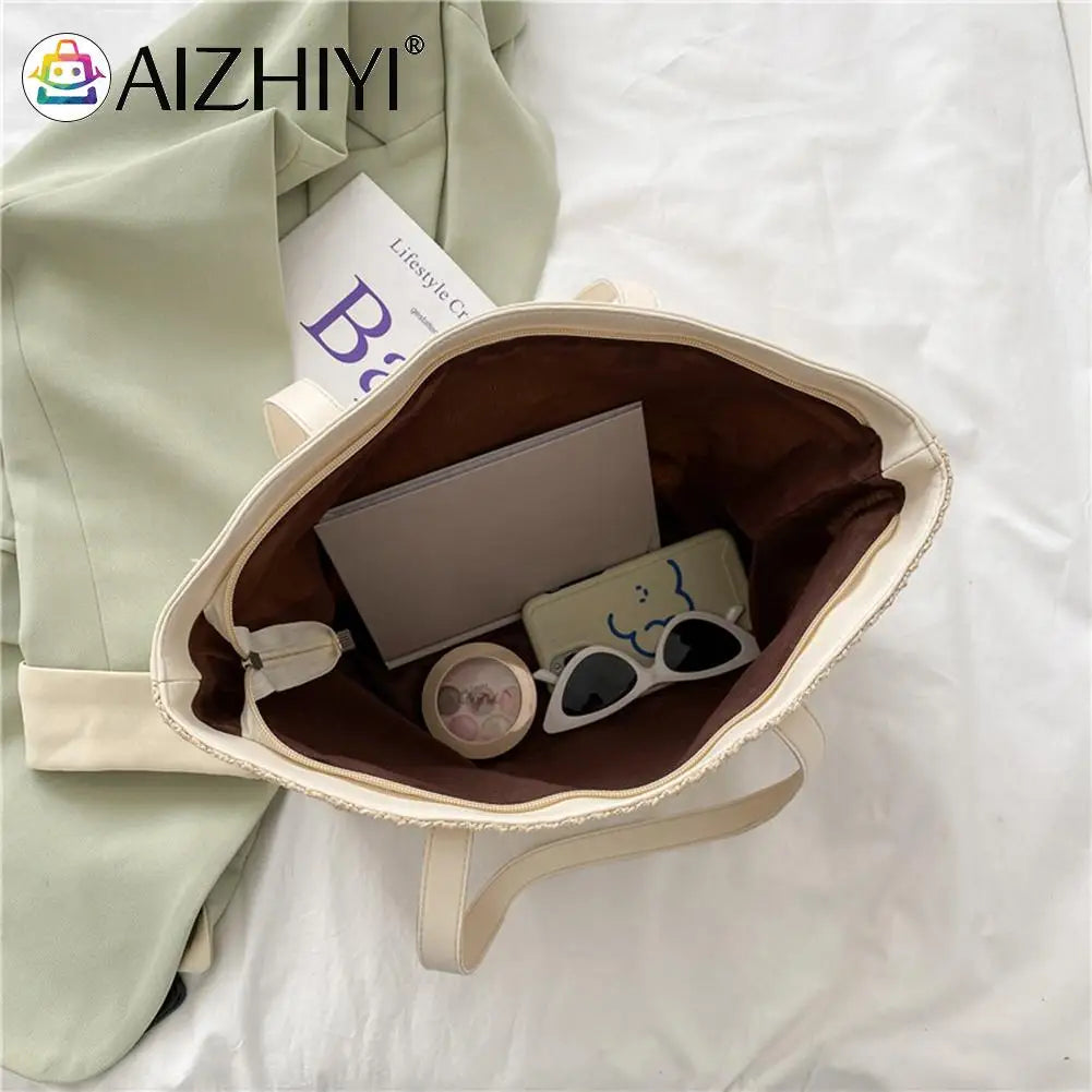 Women Beach Straw Woven Shoulder Tote Bag Large Capacity Handbags
