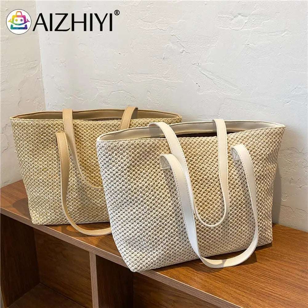 Women Beach Straw Woven Shoulder Tote Bag Large Capacity Handbags