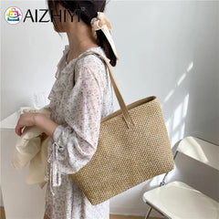 Women Beach Straw Woven Shoulder Tote Bag Large Capacity Handbags