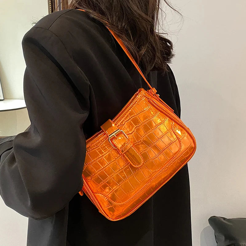 Women Bling Armpit Bags Glitter Shoulder Bags Leather Handbag Crossbody Bag
