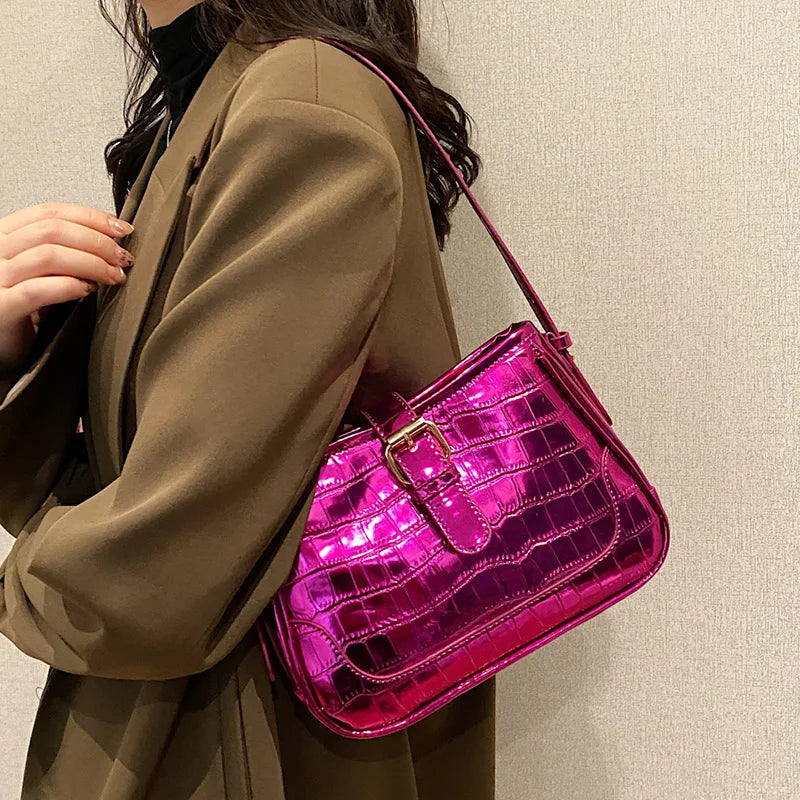 Women Bling Armpit Bags Glitter Shoulder Bags Leather Handbag Crossbody Bag