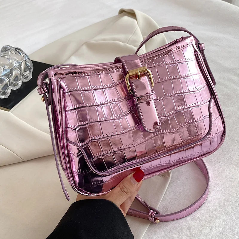 Women Bling Armpit Bags Glitter Shoulder Bags Leather Handbag Crossbody Bag
