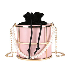 Pearls Beaded Handle Women Bucket Bags Chain Shoulder Crossbody Evening Clutch